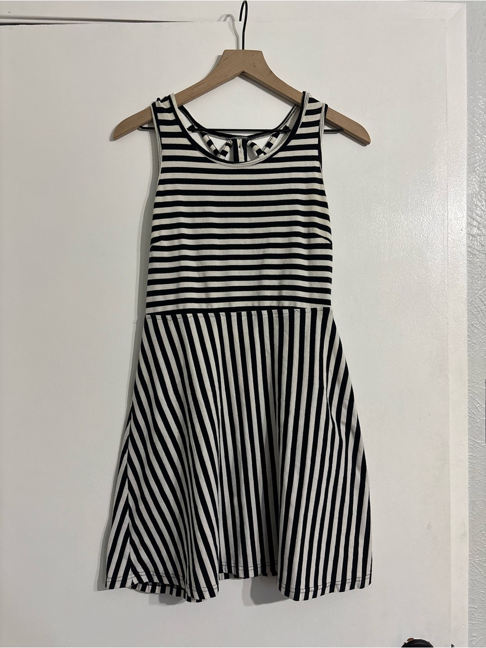 Cals Black and White Striped Sleeveless Fit & Flare Dress